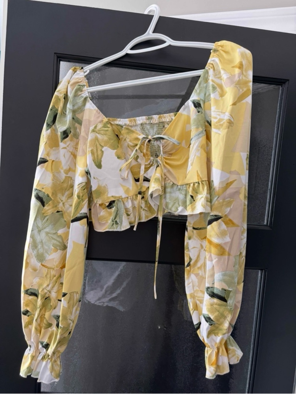 Floral Yellow Puff-Sleeve Crop Top